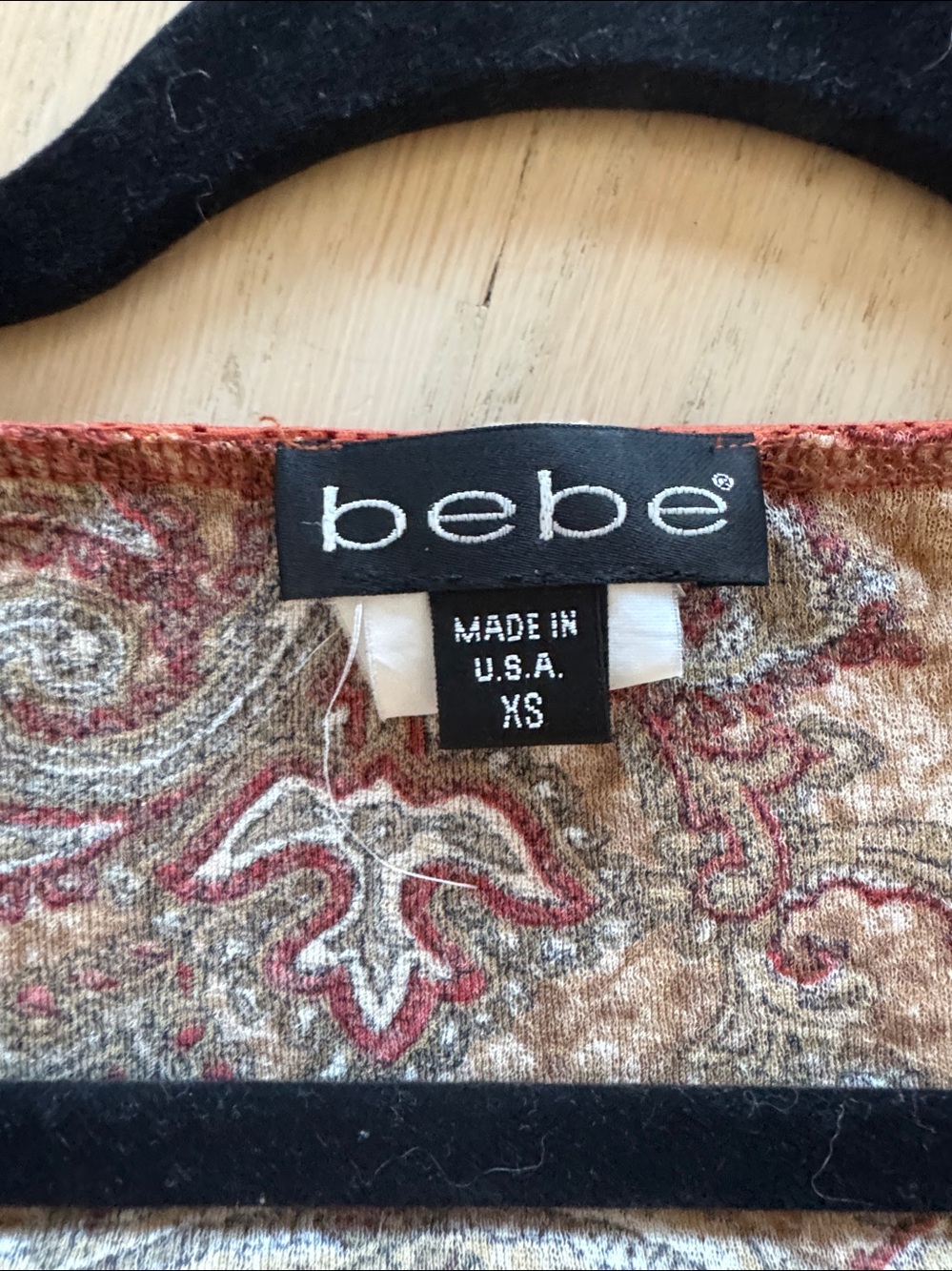 bebe Brown Paisley Tie-Front Long Sleeve Top with Rust Trim - Picture 5 of 6